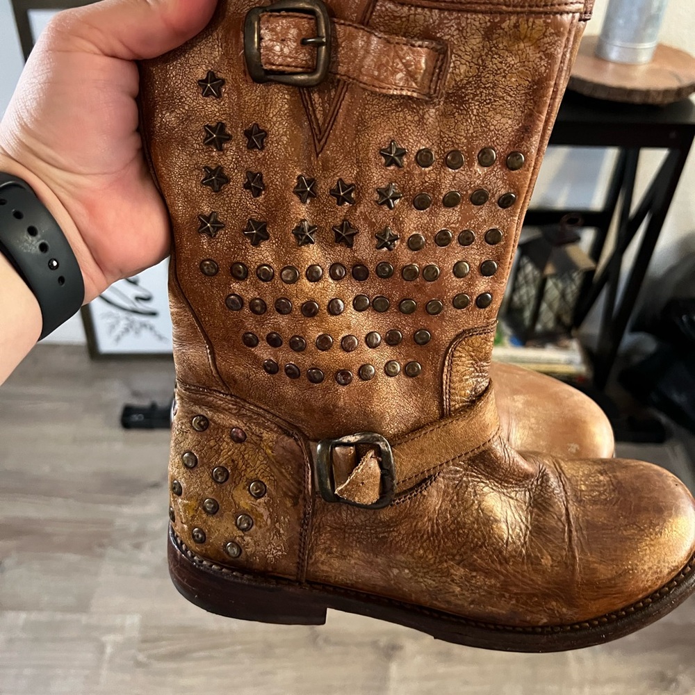 BED STU Cobbler Series Moto Boot Brown tan  Leather Studded Distressed - Picture 7 of 11